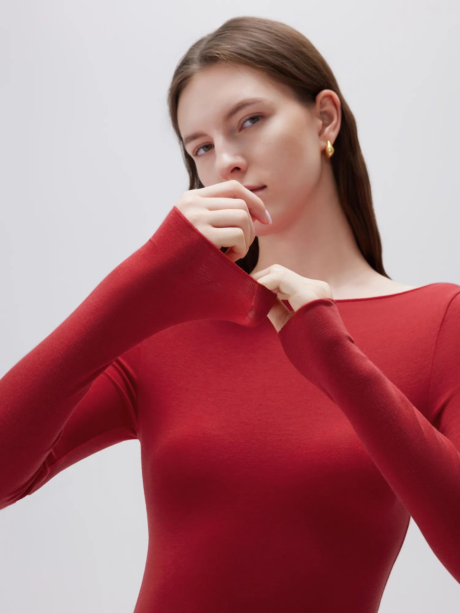 SUUKSESS Cloud Cashmere Women Boat Neck Fitted Long Sleeve Shirt Basic Knit Tops-SUUKSESS-SUUKSESS