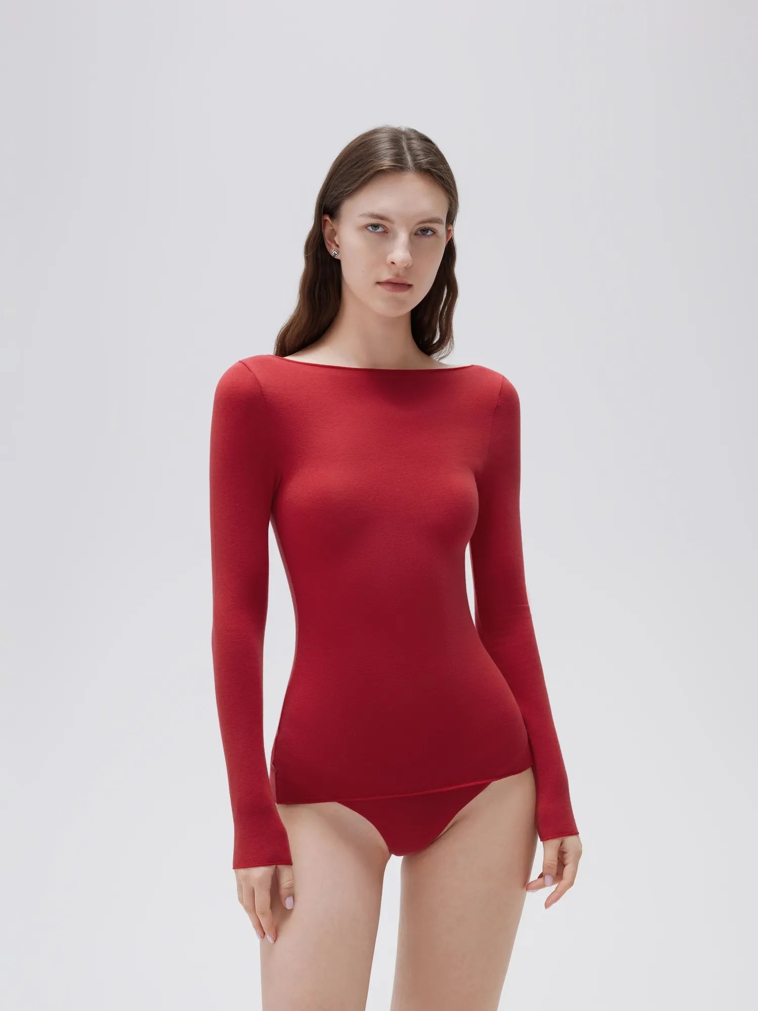 SUUKSESS Cloud Cashmere Women Boat Neck Fitted Long Sleeve Shirt Basic Knit Tops-SUUKSESS-SUUKSESS