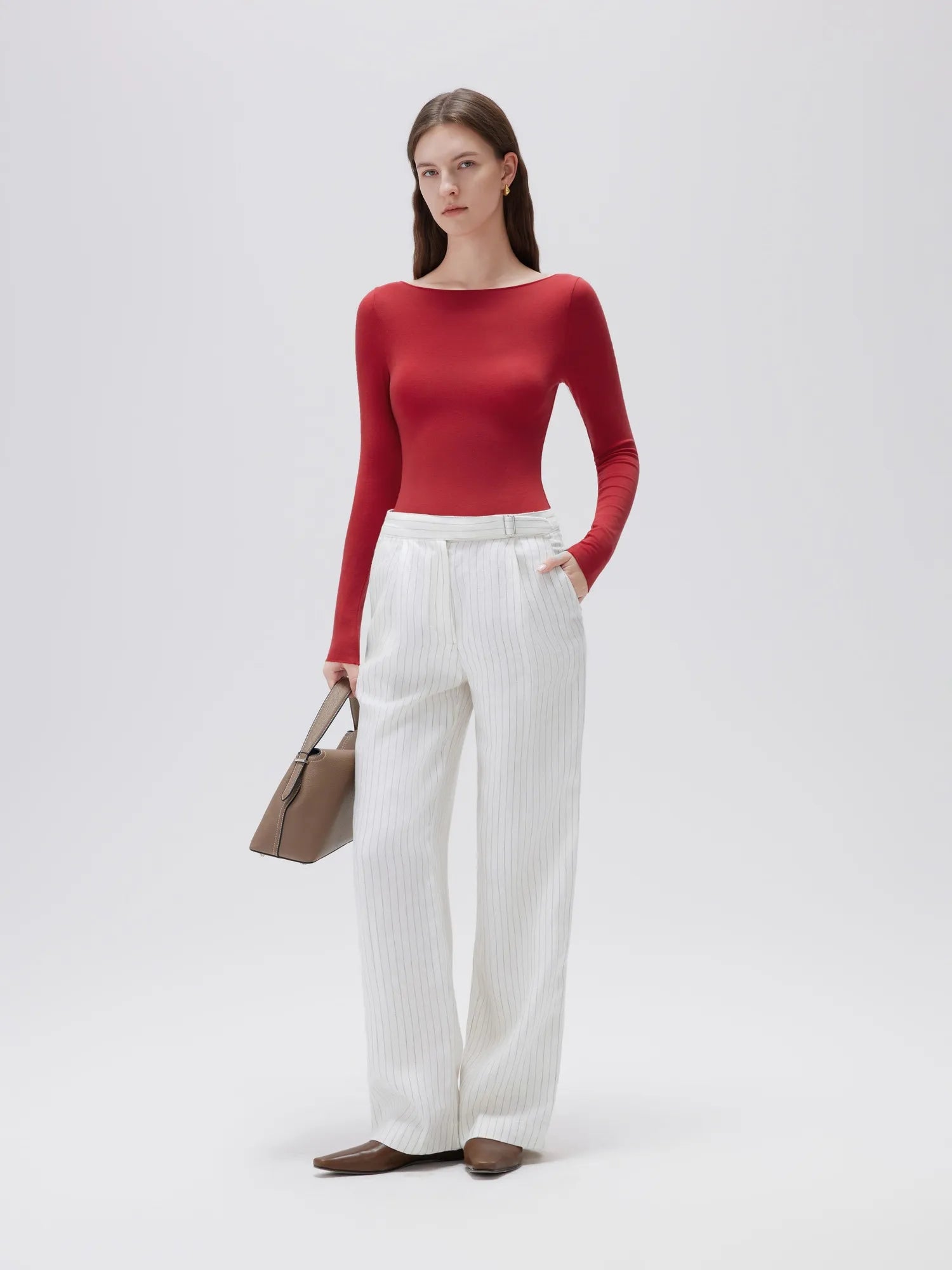SUUKSESS Cloud Cashmere Women Boat Neck Fitted Long Sleeve Shirt Basic Knit Tops-SUUKSESS-SUUKSESS