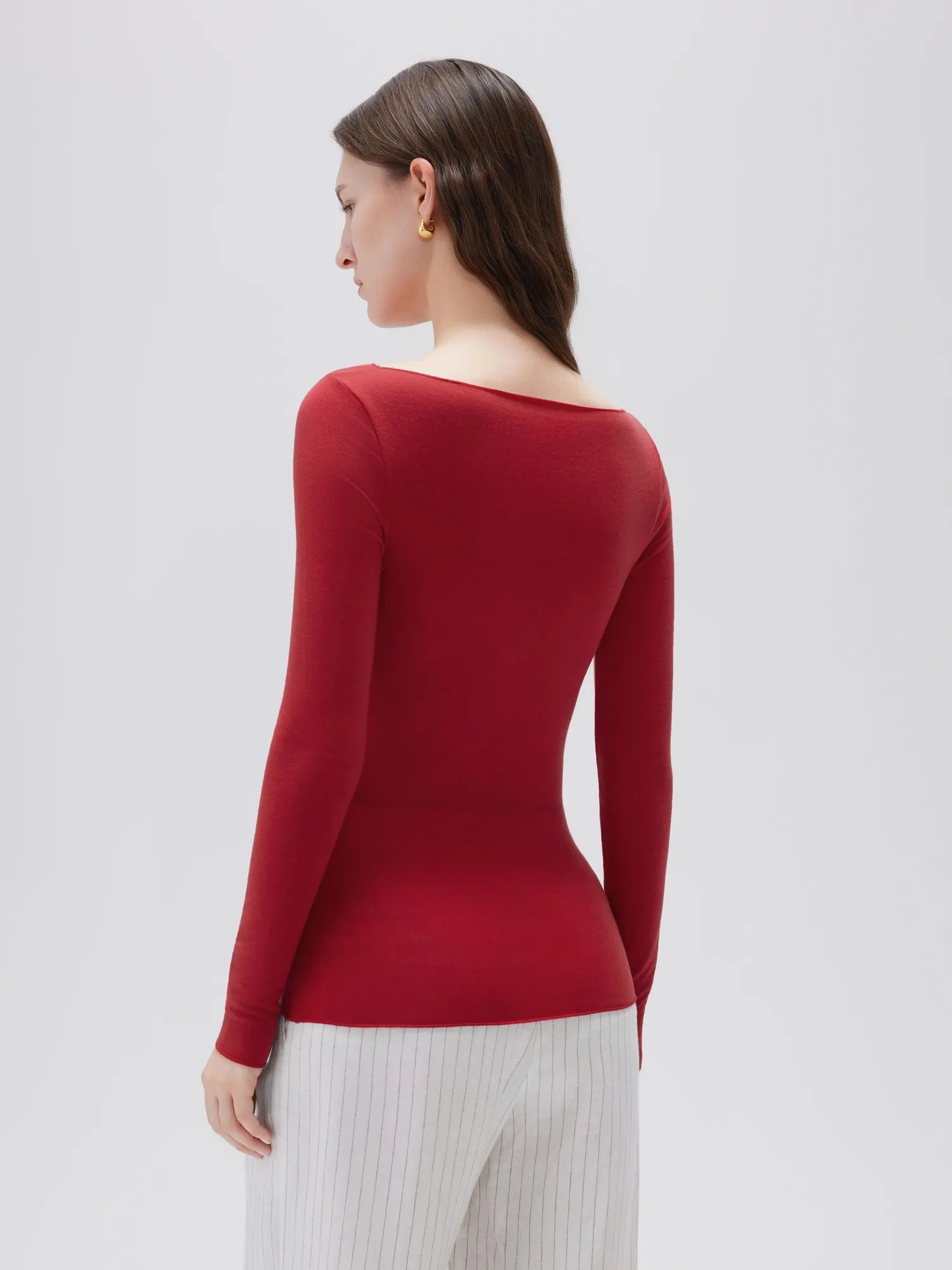 SUUKSESS Cloud Cashmere Women Boat Neck Fitted Long Sleeve Shirt Basic Knit Tops-SUUKSESS-SUUKSESS