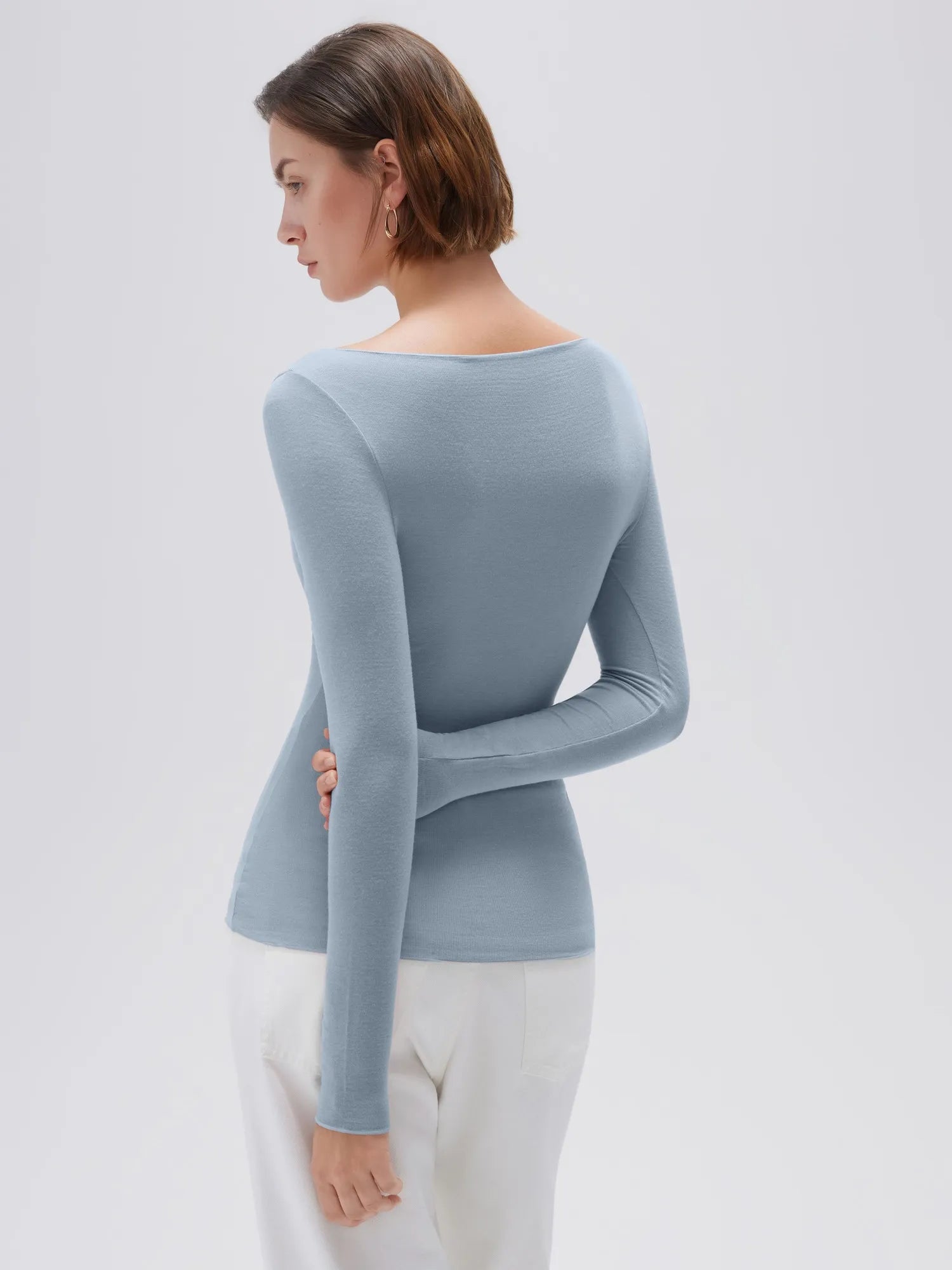 SUUKSESS Cloud Cashmere Women Boat Neck Fitted Long Sleeve Shirt Basic Knit Tops-SUUKSESS-SUUKSESS