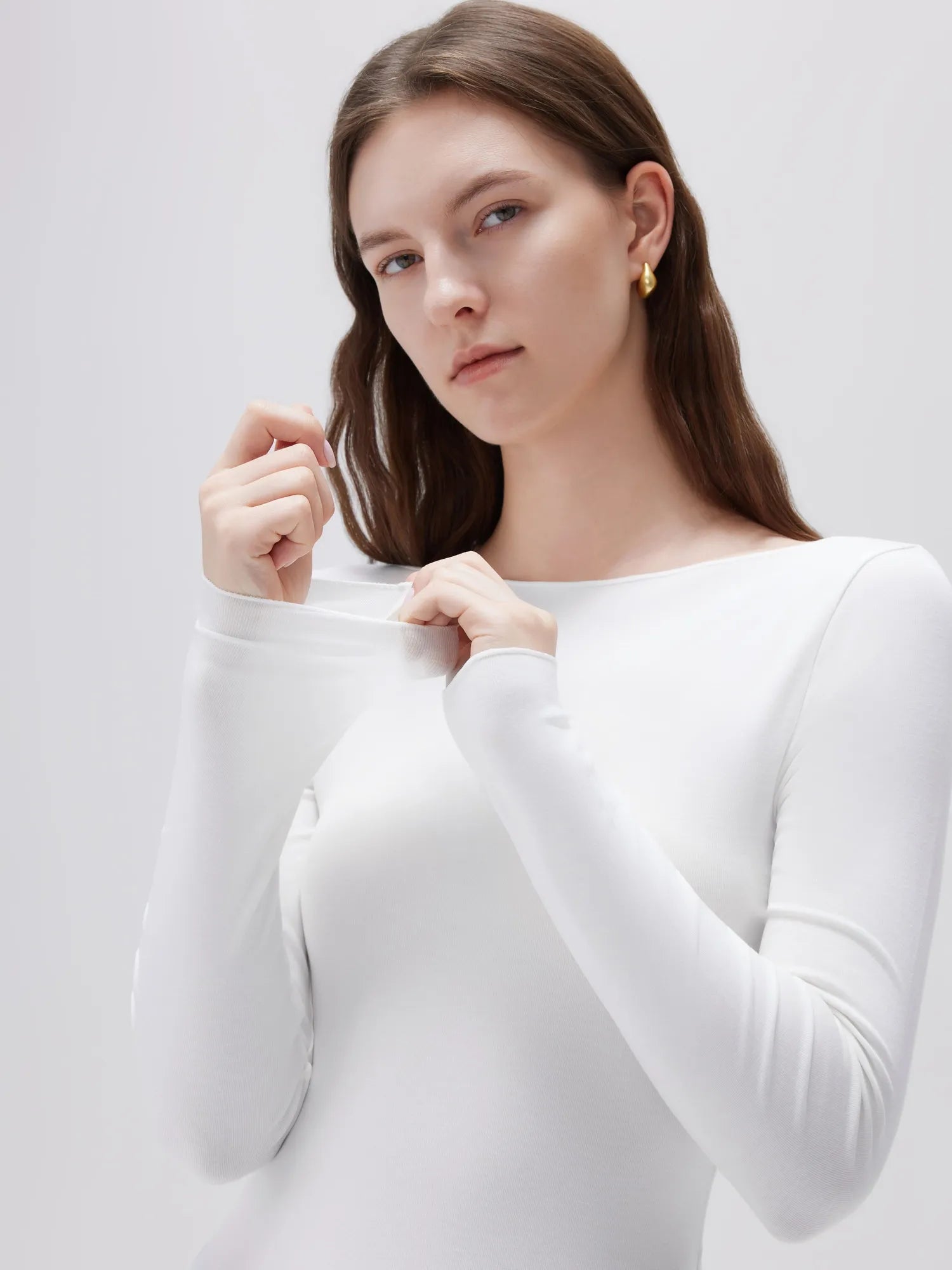 SUUKSESS Cloud Cashmere Women Boat Neck Fitted Long Sleeve Shirt Basic Knit Tops-SUUKSESS-SUUKSESS