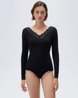 SUUKSESS Cloud Cashmere Women Basic Tops V Boat Neck Lace Long Sleeve Shirt