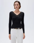 SUUKSESS Cloud Cashmere Women Basic Tops V Boat Neck Lace Long Sleeve Shirt