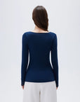 SUUKSESS Cloud Cashmere Women Basic Tops V Boat Neck Lace Long Sleeve Shirt