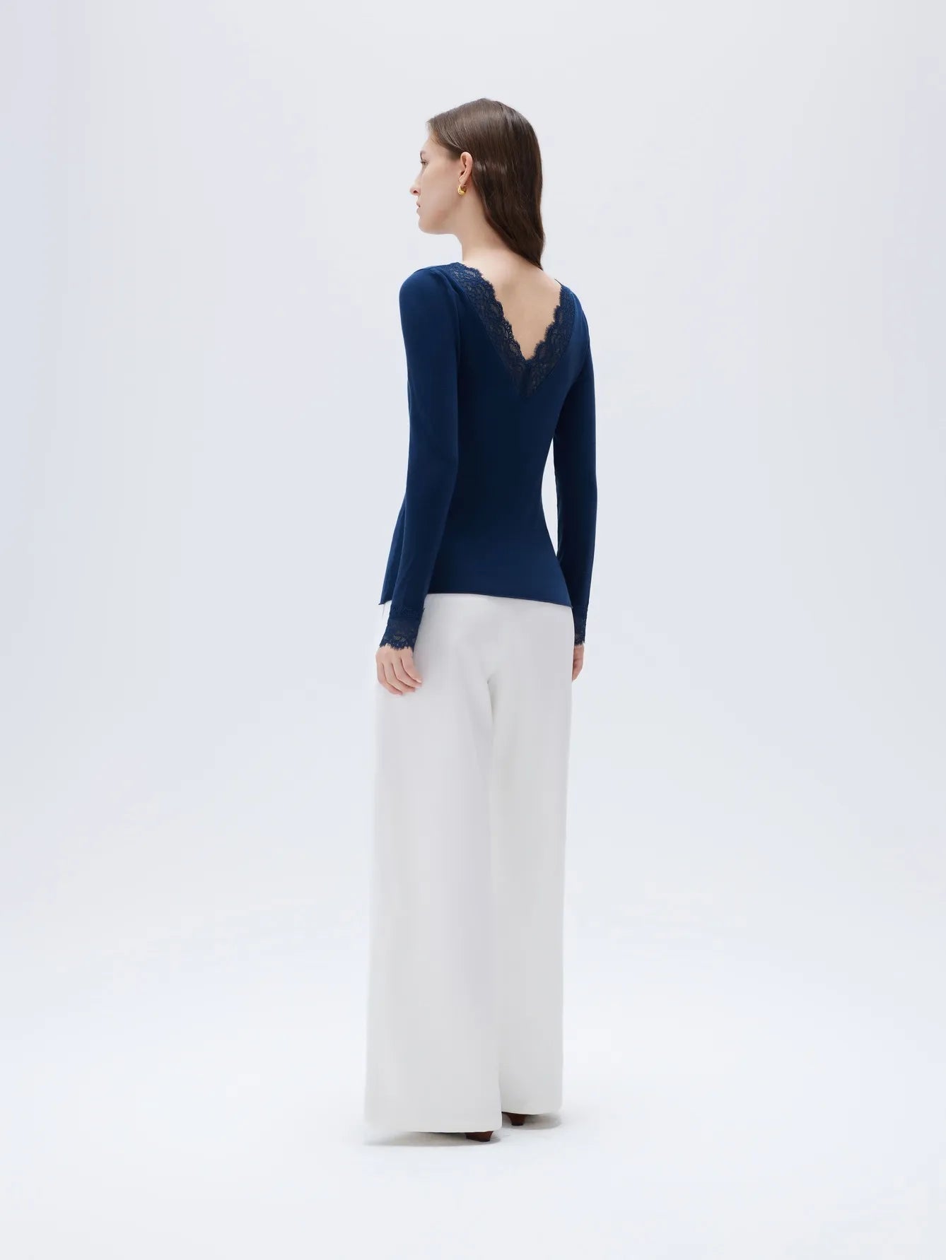 SUUKSESS Cloud Cashmere Women Basic Tops V Boat Neck Lace Long Sleeve Shirt