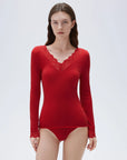 SUUKSESS Cloud Cashmere Women Basic Tops V Boat Neck Lace Long Sleeve Shirt