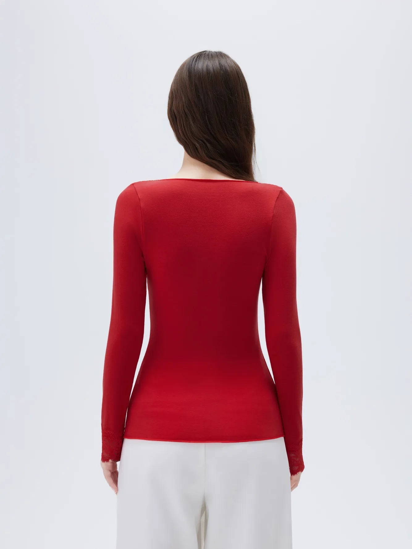 SUUKSESS Cloud Cashmere Women Basic Tops V Boat Neck Lace Long Sleeve Shirt