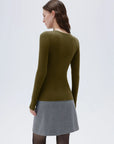 SUUKSESS Cloud Cashmere Women Crew Neck Fitted Long Sleeve Shirt Basic Knit Tops-SUUKSESS-SUUKSESS