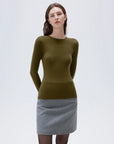 SUUKSESS Cloud Cashmere Women Crew Neck Fitted Long Sleeve Shirt Basic Knit Tops-SUUKSESS-SUUKSESS