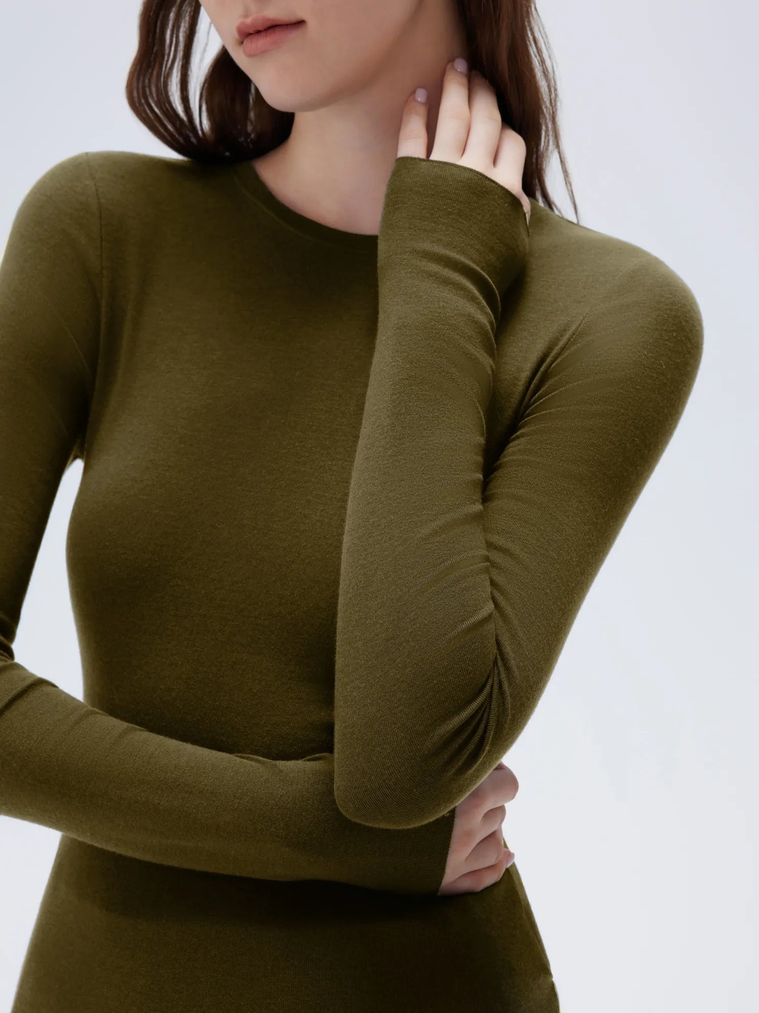 SUUKSESS Cloud Cashmere Women Crew Neck Fitted Long Sleeve Shirt Basic Knit Tops-SUUKSESS-SUUKSESS