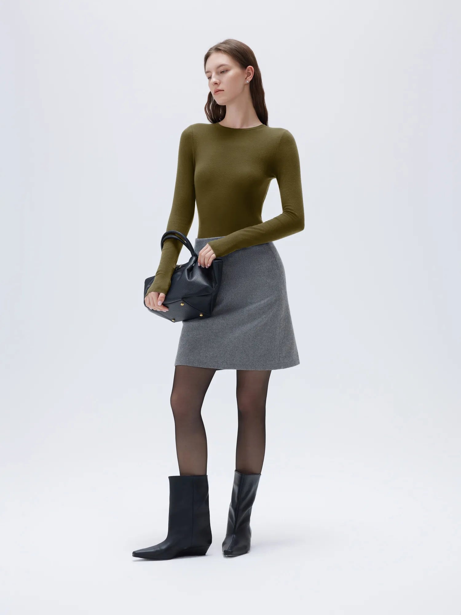 SUUKSESS Cloud Cashmere Women Crew Neck Fitted Long Sleeve Shirt Basic Knit Tops-SUUKSESS-SUUKSESS