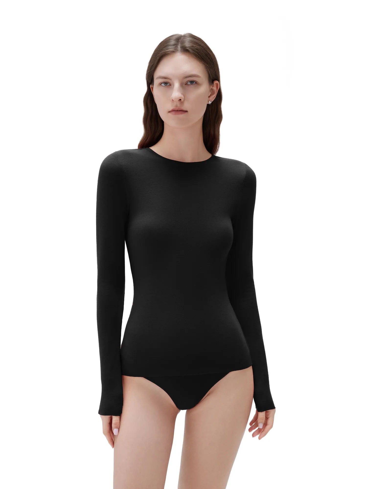 SUUKSESS Cloud Cashmere Women Crew Neck Fitted Long Sleeve Shirt Basic Knit Tops-SUUKSESS-Black-XS-SUUKSESS