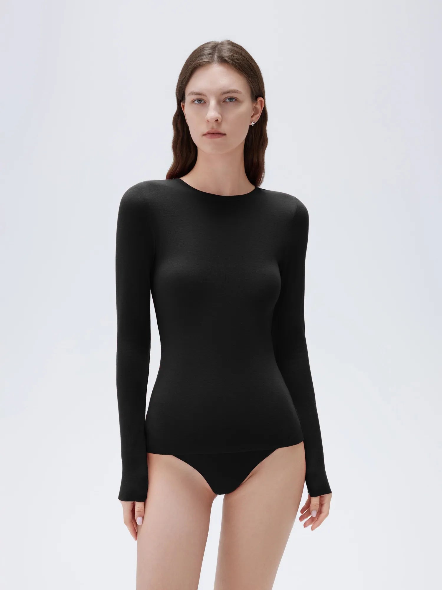SUUKSESS Cloud Cashmere Women Crew Neck Fitted Long Sleeve Shirt Basic Knit Tops-SUUKSESS-SUUKSESS