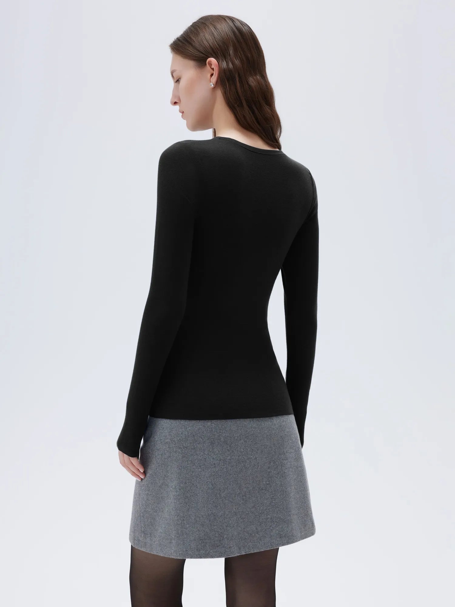 SUUKSESS Cloud Cashmere Women Crew Neck Fitted Long Sleeve Shirt Basic Knit Tops-SUUKSESS-SUUKSESS