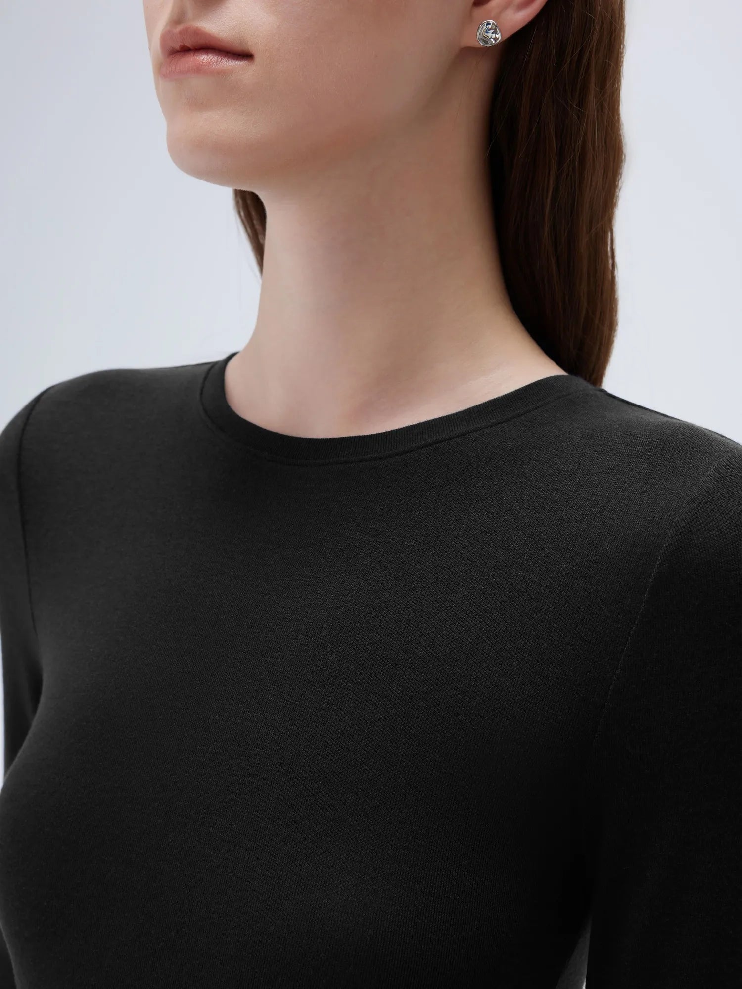 SUUKSESS Cloud Cashmere Women Crew Neck Fitted Long Sleeve Shirt Basic Knit Tops-SUUKSESS-SUUKSESS