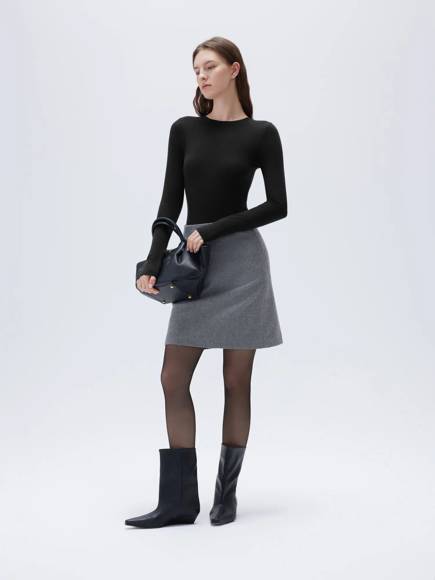 SUUKSESS Cloud Cashmere Women Crew Neck Fitted Long Sleeve Shirt Basic Knit Tops-SUUKSESS-SUUKSESS