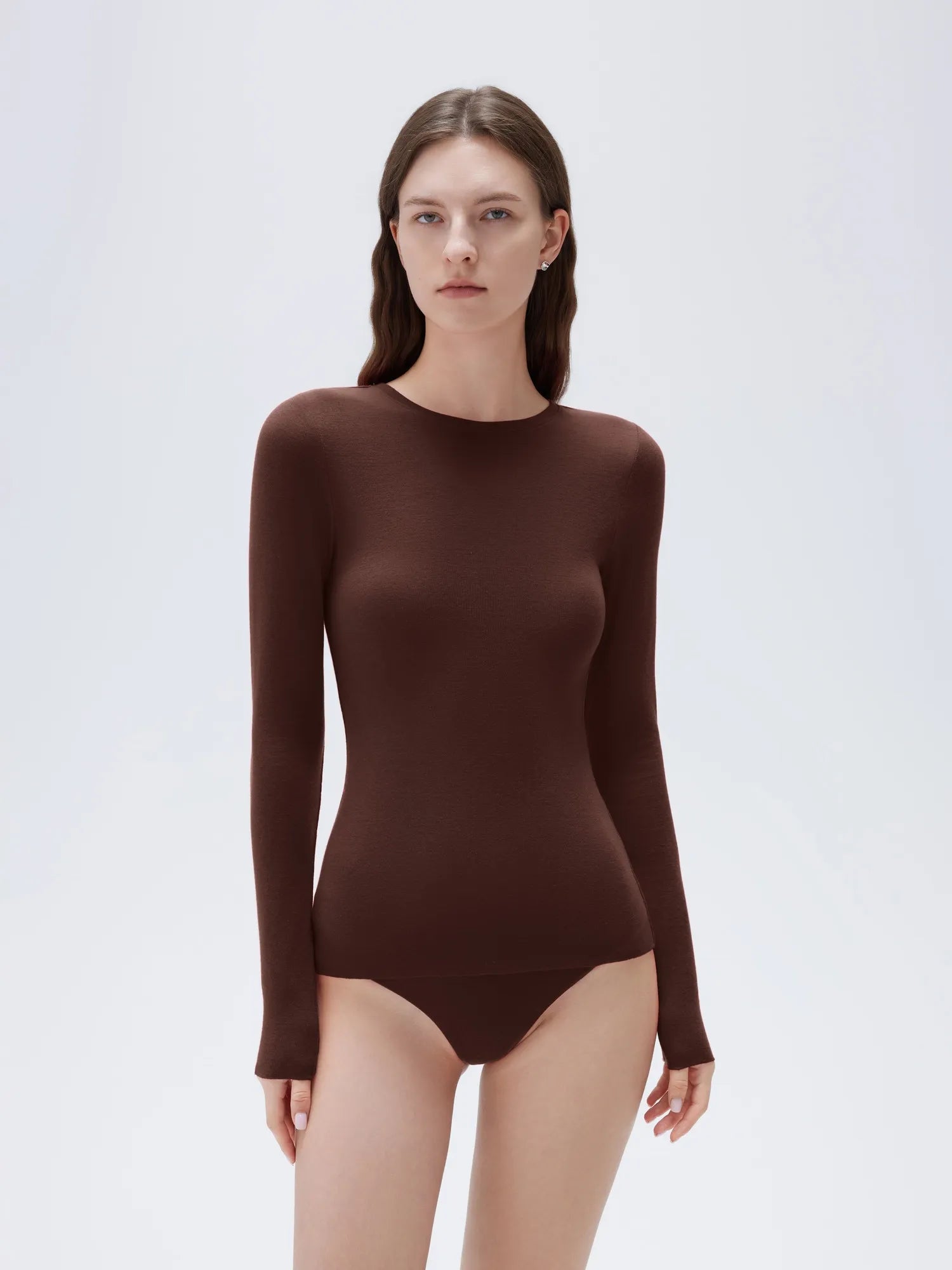 SUUKSESS Cloud Cashmere Women Crew Neck Fitted Long Sleeve Shirt Basic Knit Tops-SUUKSESS-SUUKSESS
