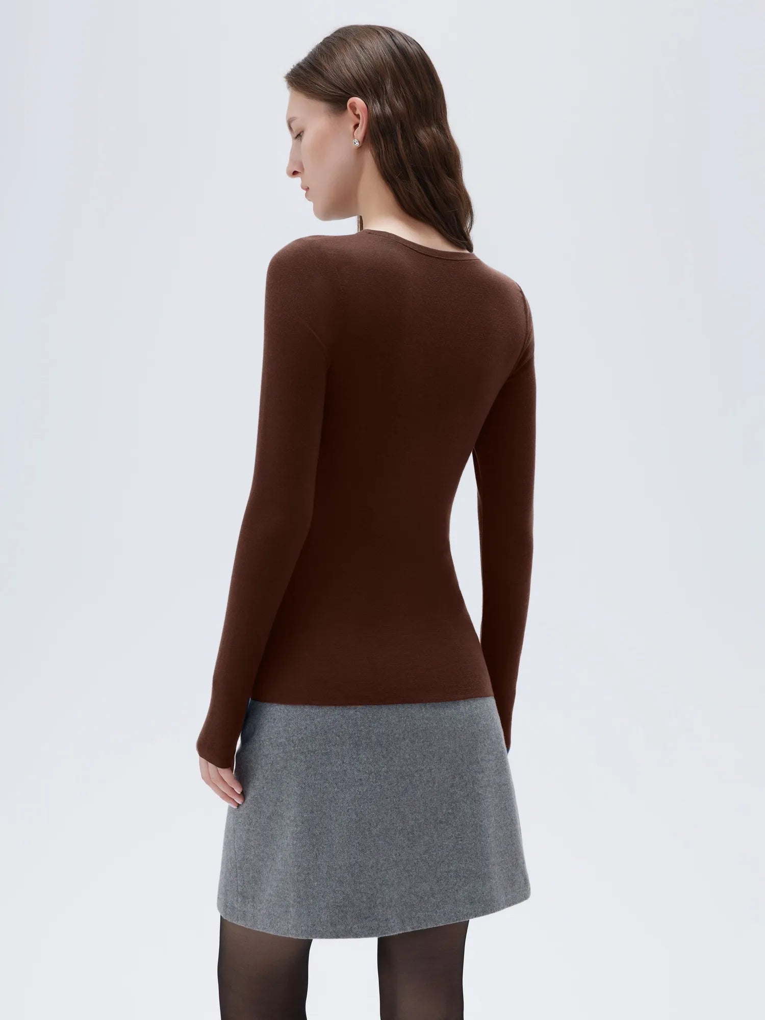 SUUKSESS Cloud Cashmere Women Crew Neck Fitted Long Sleeve Shirt Basic Knit Tops-SUUKSESS-SUUKSESS