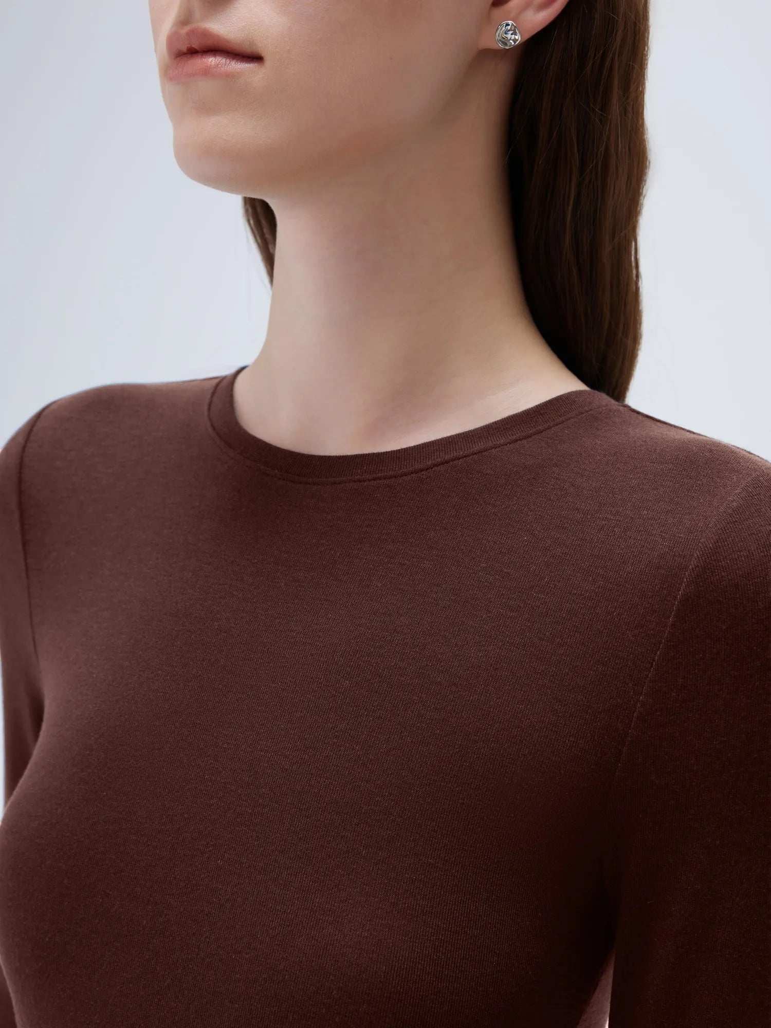 SUUKSESS Cloud Cashmere Women Crew Neck Fitted Long Sleeve Shirt Basic Knit Tops-SUUKSESS-SUUKSESS