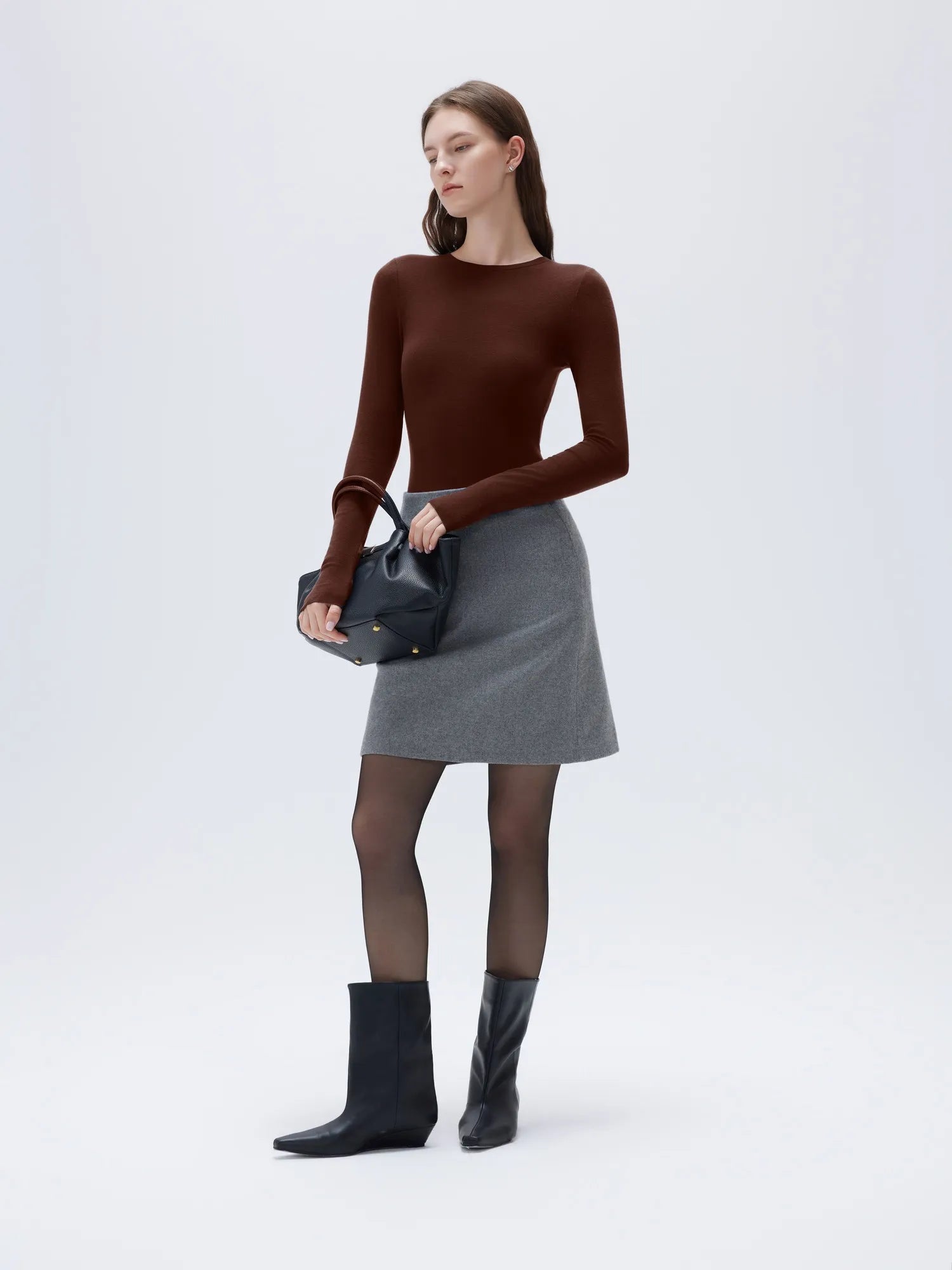 SUUKSESS Cloud Cashmere Women Crew Neck Fitted Long Sleeve Shirt Basic Knit Tops-SUUKSESS-SUUKSESS