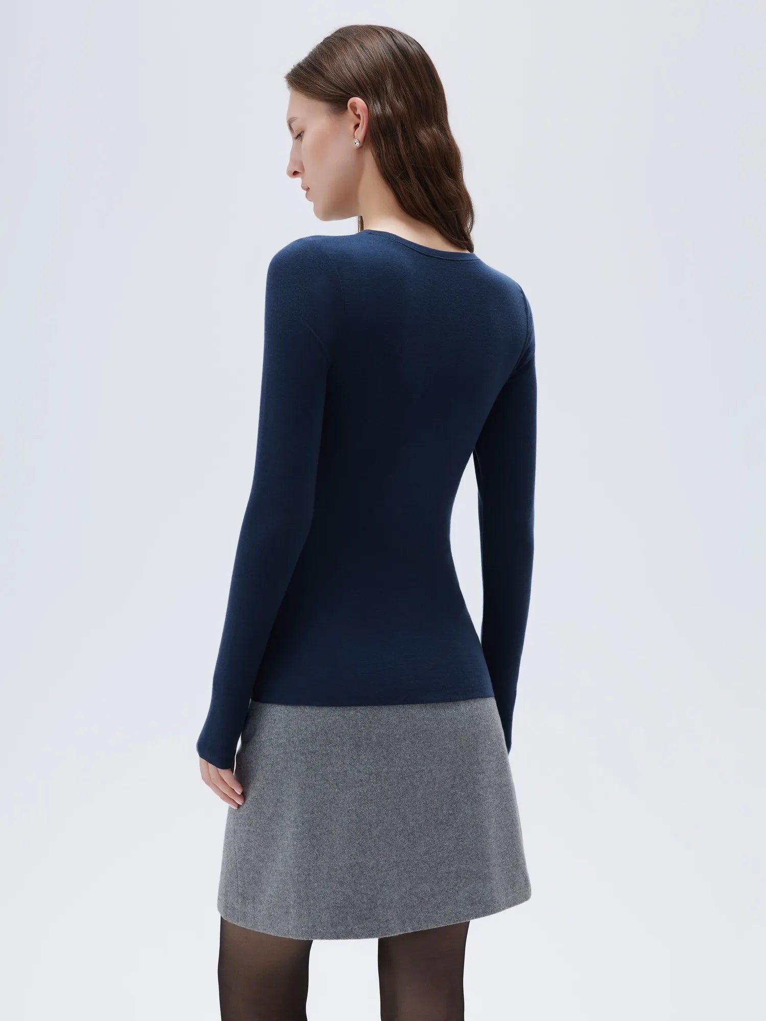 SUUKSESS Cloud Cashmere Women Crew Neck Fitted Long Sleeve Shirt Basic Knit Tops-SUUKSESS-SUUKSESS