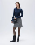 SUUKSESS Cloud Cashmere Women Crew Neck Fitted Long Sleeve Shirt Basic Knit Tops-SUUKSESS-SUUKSESS