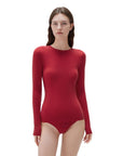 SUUKSESS Cloud Cashmere Women Crew Neck Fitted Long Sleeve Shirt Basic Knit Tops-SUUKSESS-Red-XS-SUUKSESS