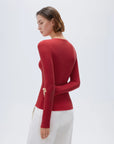 SUUKSESS Cloud Cashmere Women Crew Neck Fitted Long Sleeve Shirt Basic Knit Tops-SUUKSESS-SUUKSESS