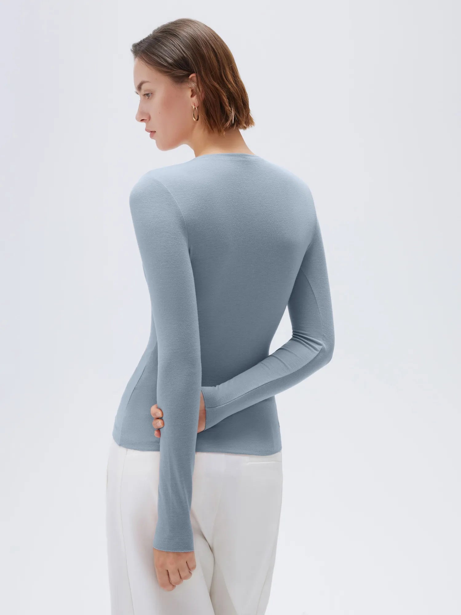 SUUKSESS Cloud Cashmere Women Crew Neck Fitted Long Sleeve Shirt Basic Knit Tops-SUUKSESS-SUUKSESS