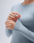 SUUKSESS Cloud Cashmere Women Crew Neck Fitted Long Sleeve Shirt Basic Knit Tops-SUUKSESS-SUUKSESS