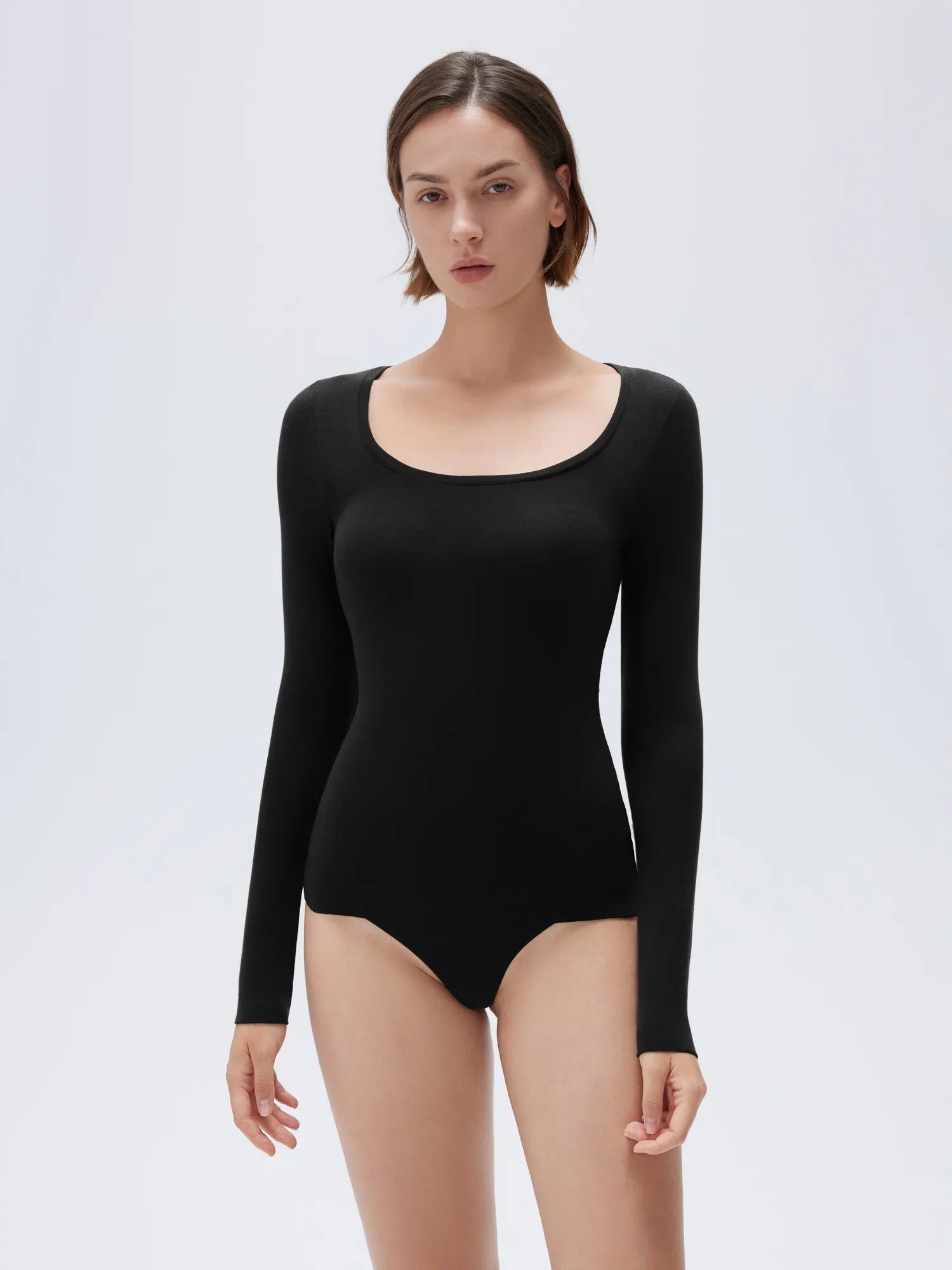 SUUKSESS Cloud Cashmere Women Scoop Neck Fitted Long Sleeve Shirt Basic Knit Tops-SUUKSESS-Black-XS-SUUKSESS