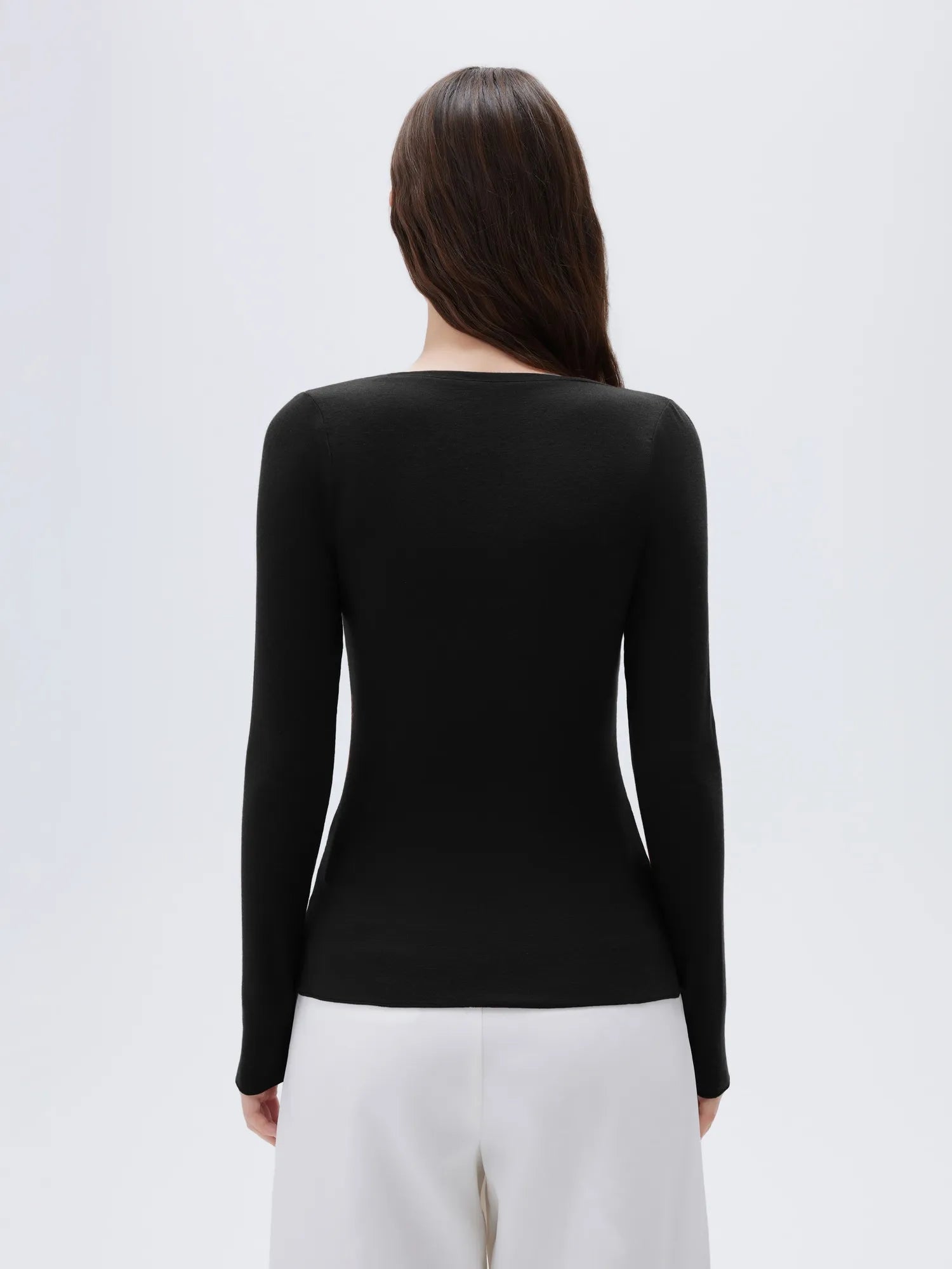 SUUKSESS Cloud Cashmere Women Scoop Neck Fitted Long Sleeve Shirt Basic Knit Tops-SUUKSESS-SUUKSESS