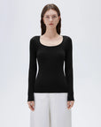 SUUKSESS Cloud Cashmere Women Scoop Neck Fitted Long Sleeve Shirt Basic Knit Tops-SUUKSESS-SUUKSESS