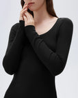 SUUKSESS Cloud Cashmere Women Scoop Neck Fitted Long Sleeve Shirt Basic Knit Tops-SUUKSESS-SUUKSESS