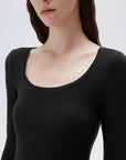 SUUKSESS Cloud Cashmere Women Scoop Neck Fitted Long Sleeve Shirt Basic Knit Tops-SUUKSESS-SUUKSESS