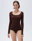 SUUKSESS Cloud Cashmere Women Scoop Neck Fitted Long Sleeve Shirt Basic Knit Tops-SUUKSESS-Brown-XS-SUUKSESS