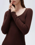 SUUKSESS Cloud Cashmere Women Scoop Neck Fitted Long Sleeve Shirt Basic Knit Tops-SUUKSESS-SUUKSESS