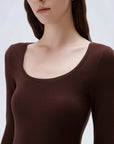 SUUKSESS Cloud Cashmere Women Scoop Neck Fitted Long Sleeve Shirt Basic Knit Tops-SUUKSESS-SUUKSESS
