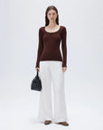 SUUKSESS Cloud Cashmere Women Scoop Neck Fitted Long Sleeve Shirt Basic Knit Tops-SUUKSESS-SUUKSESS