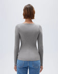 SUUKSESS Cloud Cashmere Women Scoop Neck Fitted Long Sleeve Shirt Basic Knit Tops-SUUKSESS-SUUKSESS