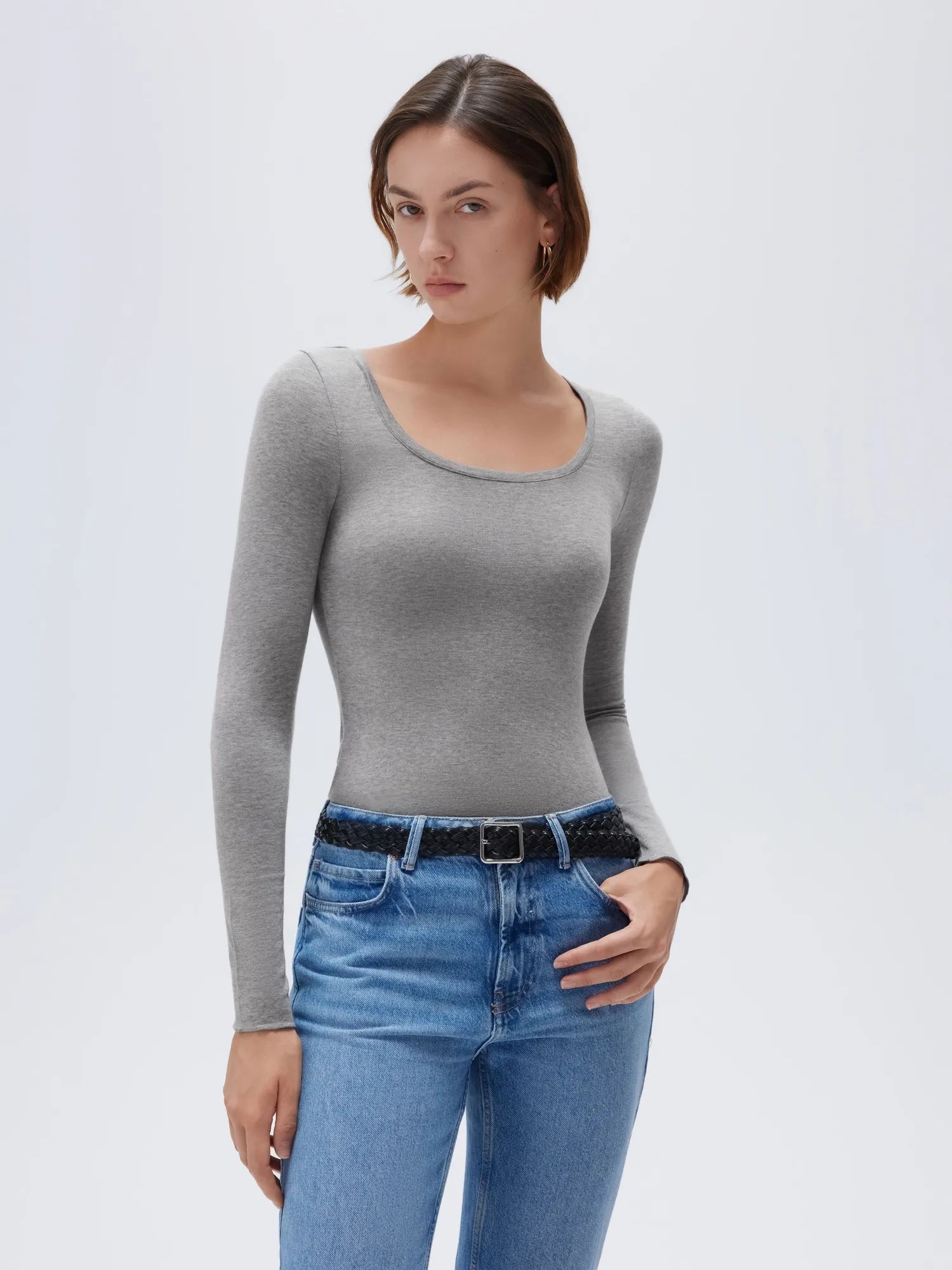 SUUKSESS Cloud Cashmere Women Scoop Neck Fitted Long Sleeve Shirt Basic Knit Tops-SUUKSESS-SUUKSESS