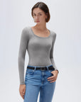 SUUKSESS Cloud Cashmere Women Scoop Neck Fitted Long Sleeve Shirt Basic Knit Tops-SUUKSESS-SUUKSESS
