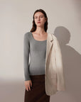 SUUKSESS Cloud Cashmere Women Scoop Neck Fitted Long Sleeve Shirt Basic Knit Tops-SUUKSESS-SUUKSESS