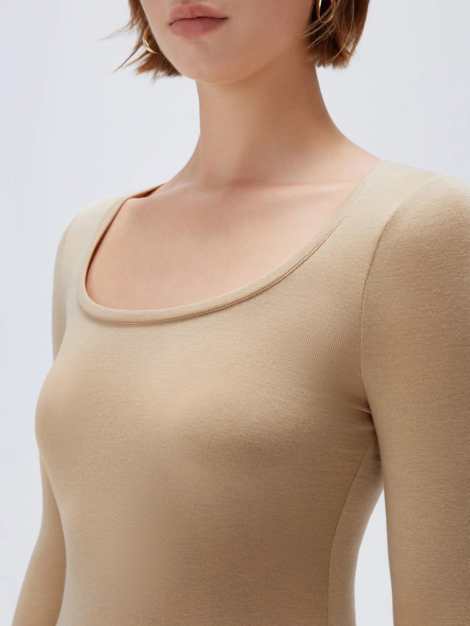 SUUKSESS Cloud Cashmere Women Scoop Neck Fitted Long Sleeve Shirt Basic Knit Tops-SUUKSESS-SUUKSESS