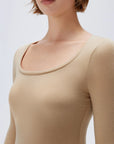 SUUKSESS Cloud Cashmere Women Scoop Neck Fitted Long Sleeve Shirt Basic Knit Tops-SUUKSESS-SUUKSESS