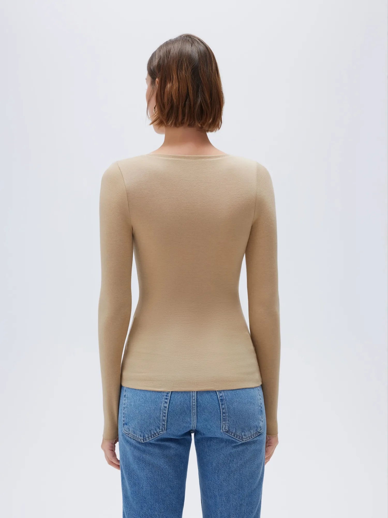 SUUKSESS Cloud Cashmere Women Scoop Neck Fitted Long Sleeve Shirt Basic Knit Tops-SUUKSESS-SUUKSESS