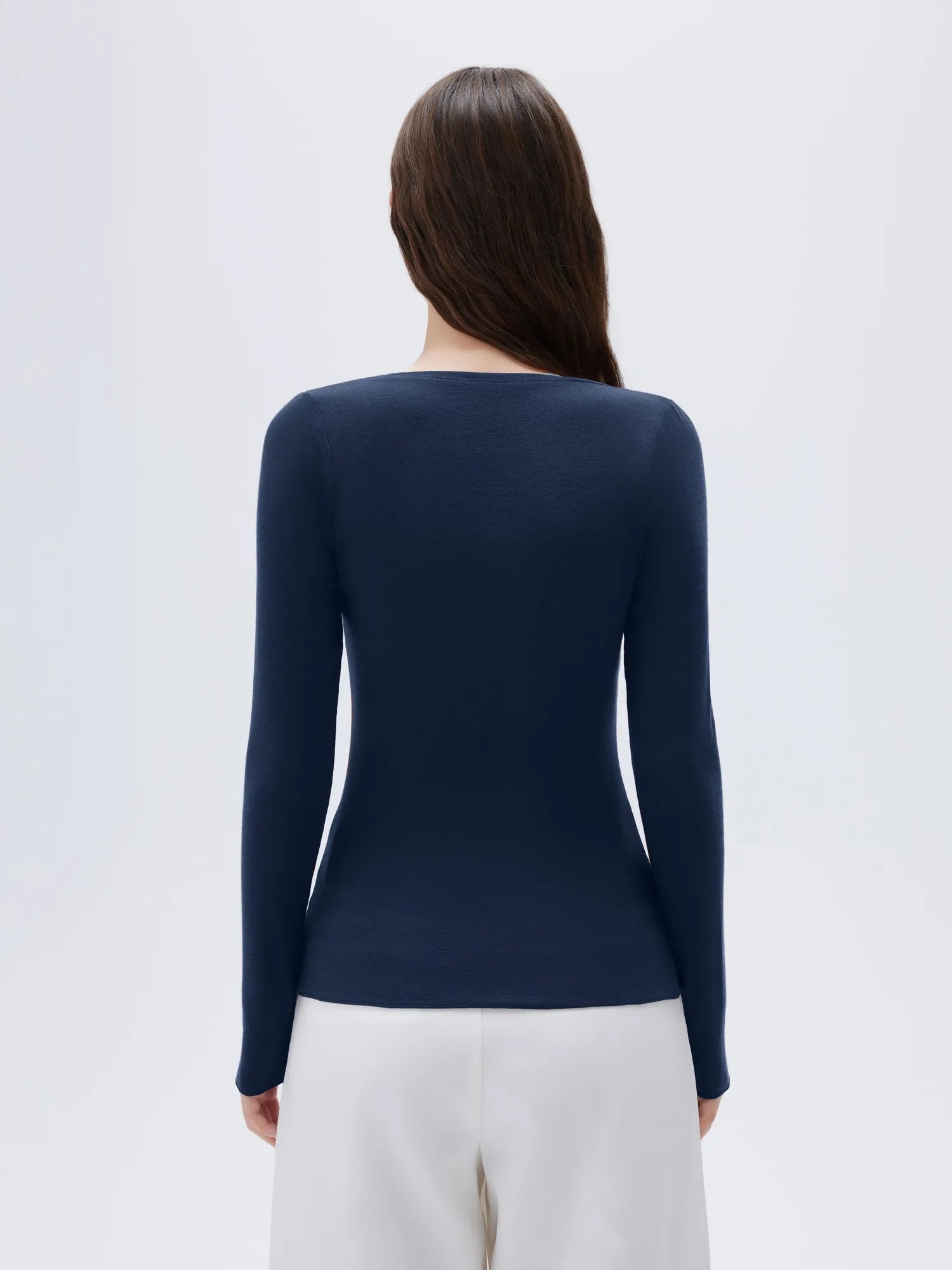SUUKSESS Cloud Cashmere Women Scoop Neck Fitted Long Sleeve Shirt Basic Knit Tops-SUUKSESS-SUUKSESS