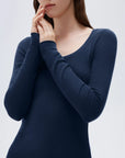 SUUKSESS Cloud Cashmere Women Scoop Neck Fitted Long Sleeve Shirt Basic Knit Tops-SUUKSESS-SUUKSESS