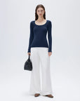 SUUKSESS Cloud Cashmere Women Scoop Neck Fitted Long Sleeve Shirt Basic Knit Tops-SUUKSESS-SUUKSESS